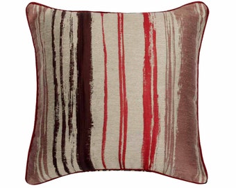 Jacquard Silk Red Euro Shams Vintage 24"x24"/26"x26", Luxury Couch Pillow Euro Sham Cover Striped Contemporary Style - Cherry Martini