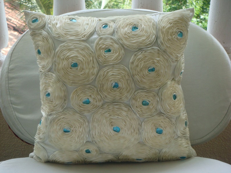 Designer Couch Pillow 16x16, Art Silk Couch Cushion Ivory Pillow Custom Nature Floral Pattern Modern Home Decor Pillow Ivory Roses image 6