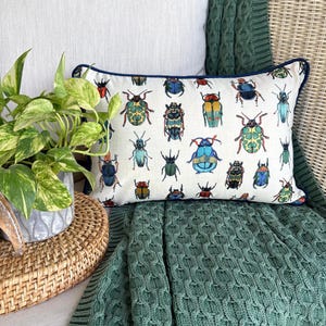 Beetle Oblong / Lumbar Pillow Cover Embroidered Bug Throw Pillow, Bug Collection, Insect Entomology, Insect Pillows - Crawling Critters