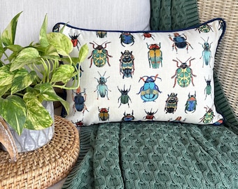 Funda de almohada lumbar/oblonga con diseño de escarabajo, almohada decorativa bordada con diseño de insectos, colección de insectos, entomología de insectos, almohadas con insectos - bichos rastreros