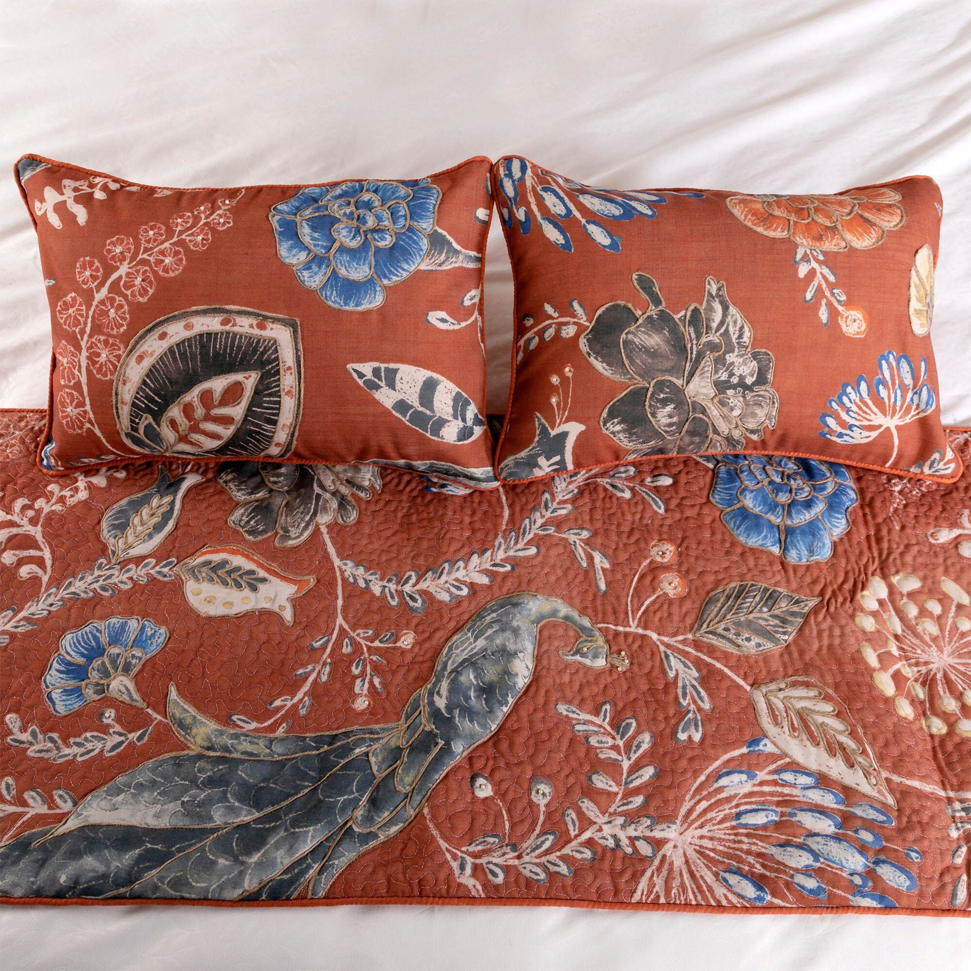 King / Queen / Twin Orange Bed Runner With Decorative Throw Etsy