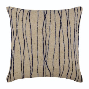 Decorative Blue Couch Throw 16&quot;x16&quot;, Burlap Cotton Cushion Cover Pillow Cover Striped Pattern Contemporary Home Decor Pillow - Sea King