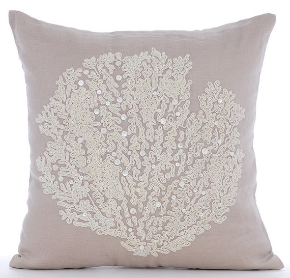 Cotton Linen Mocha Beige Toss Pillows HIRSHOLM Throw Pillow 60x60cm (Grey