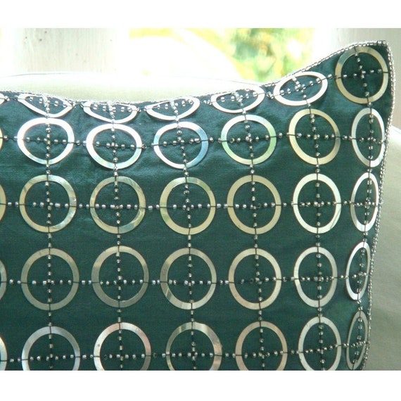 Sequins Details about   Euro Pillow Cover 24"x24" Luxury Silk Teal Blue Teal N Silver Rings 
