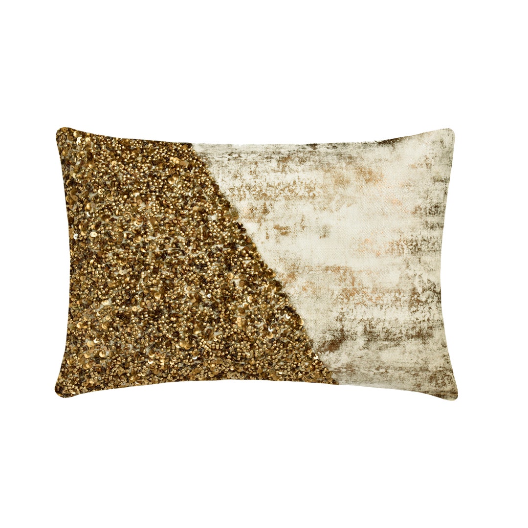 Glitter Gold Sequin Throw Pillows Decorative Oblong Lumbar Throw