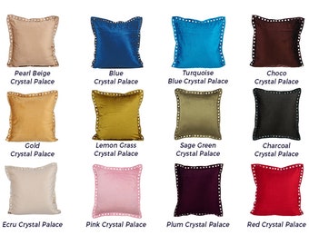 Decorative Throw Pillow Cover, Solid Pillow Covers in Velvet with Crystal Border, Multiple Color Options Couch Cushion Cover