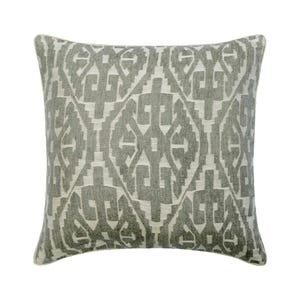 May include: A square throw pillow featuring a repeating geometric diamond pattern in shades of gray and off-white. The fabric has a visible woven texture, and the pillow is finished with a clean, piped edge along the perimeter of the square shape.
