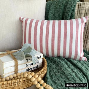 Striped Oblong / Lumbar Throw Pillow Cover in Cotton Red Stripes Pillowcase, Country and Farmhouse Pillow, Nursery Pillow - Lush Lines Red