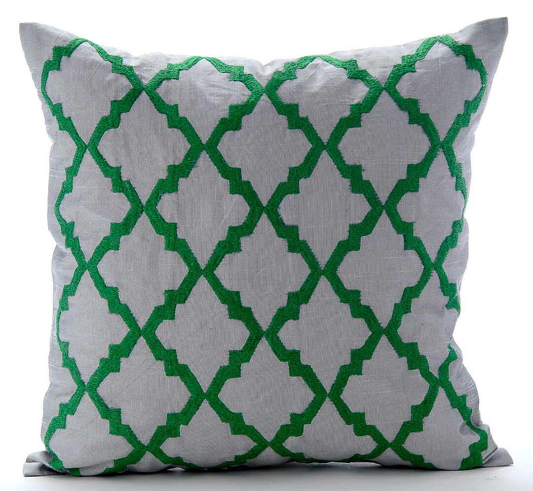 Cotton Linen Green Sofa Pillow Cover 16x16, Decorative Throw Pillow