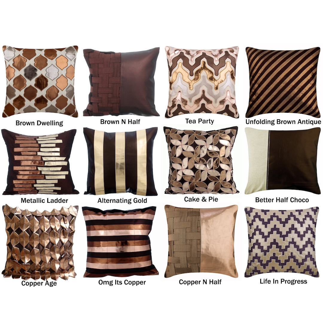 Lounge Collection Pillow Decorative Throw Pillow Cover Brown Metallic Faux Leather Applique Pillow Cover Sofa Couch Cushion Cover Etsy Canada