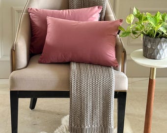 Pack of 2 Dusky Pink Lumbar Pillow Covers, Rectangle Pillow Covers, Solid Cushion Covers,Velvet Pillow Case,Luxury Velvet- Dusky Pink Velvet