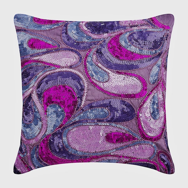 Art Silk Purple Pillow for Sofa 16"x16", Decorative Sofa Cushion Cover Toss Pillows Abstract Pattern Art Deco Style - Royal Obsession