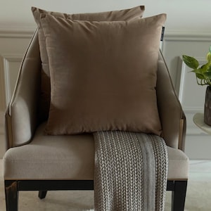 Pack of 2 Mocha Brown Velvet Pillow Covers, Square Throw Pillow Covers, Solid Cushion Covers, Plain Velvet Pillow Case - Mocha Brown Velvet