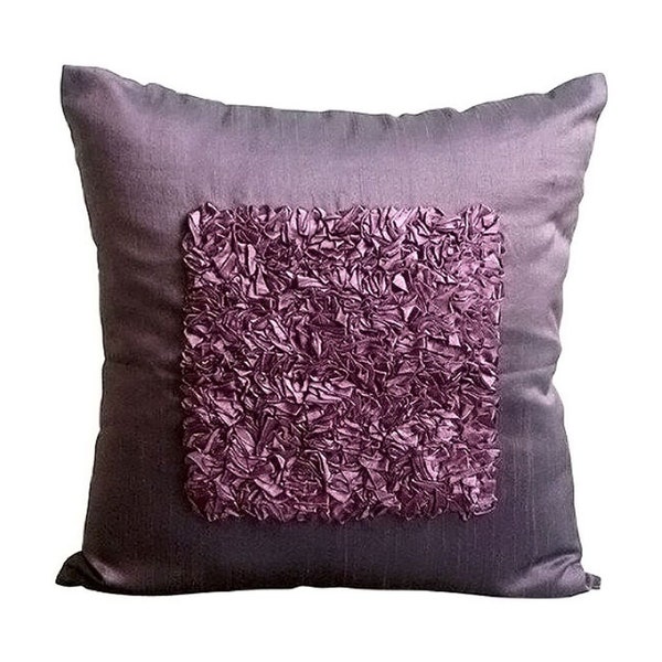 Decorative Toss Throw Pillow 16"x16", Art Silk Cushions Plum Purple Pillow for Sofa Solid Color Pattern Modern Style - Plum Vintage Love