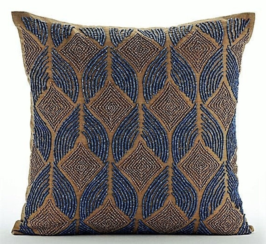 Decorative Blue Bed Pillow Cover Etsy
