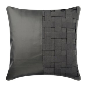 アートシルク グレー スローピローカバー カスタム 16"x16"、装飾ソファクッション マットレザーソファスロー パッチワーク モダンスタイル - グレー N ハーフ