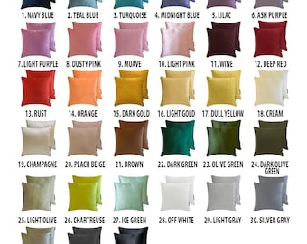 Pack of 2 Slub Satin Pillow Covers in Multiple Colors, Square Throw Pillow Covers, Solid Cushion Covers, Satin Pillow Case
