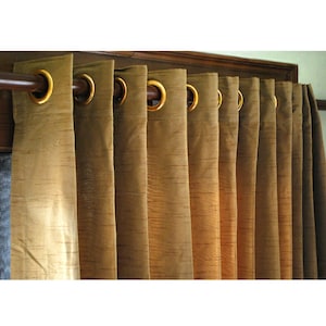 Gold Brown Silk Curtain Panels 52x96 Grommet Drapes Home And Living Bedroom Decor And Housewares Valance Window Treatments Blackout image 1