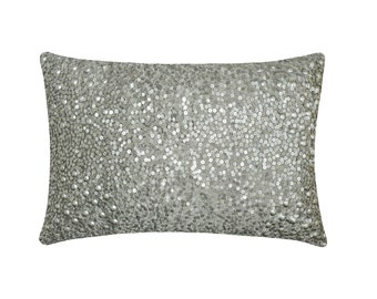 Decorative Oblong Cushion / Lumbar Pillow Cover Sequins Pillow Cover in Matte Silver Modern Home Decor - Glinting Glamour