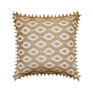 16&quot;x16&quot; Decorative Throw Pillow Cover, Beige Jute Ikat Throw Pillow For Sofa with Jute Lace Cushion Cover Contemporary Style - Tatami