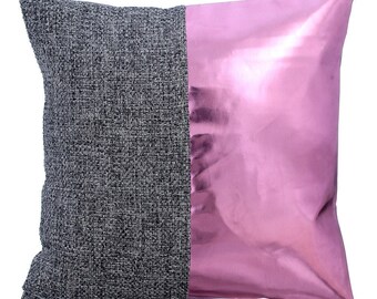 Designer Metallic Pink Euro Size Pillow Cover 24"x24"/26"x26", Faux Leather Couch Pillow Euro Sham Cover Patchwork - Glow In The Dark