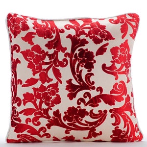 Decorative Cayenne Red Pillow Case 24&quot;x24&quot;/26&quot;x26&quot;, burnout Velvet Euro Sham Euro Pillow Sham Nature - Cayenne Red Florals
