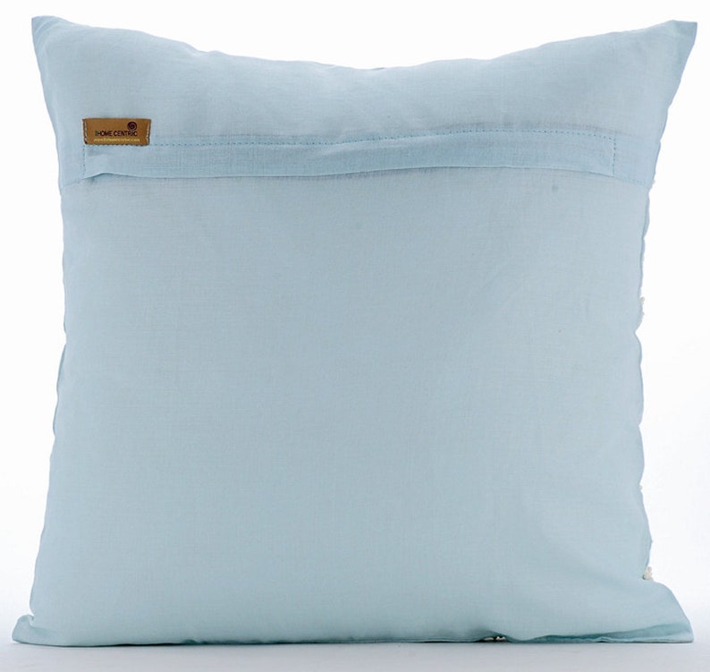 Square Beaded /& Jute Dahlia Flower Pillows Cover Flower Bud 24x24 Cotton Linen Pillows Cover Light Blue Pillow Sham Covers For Couch