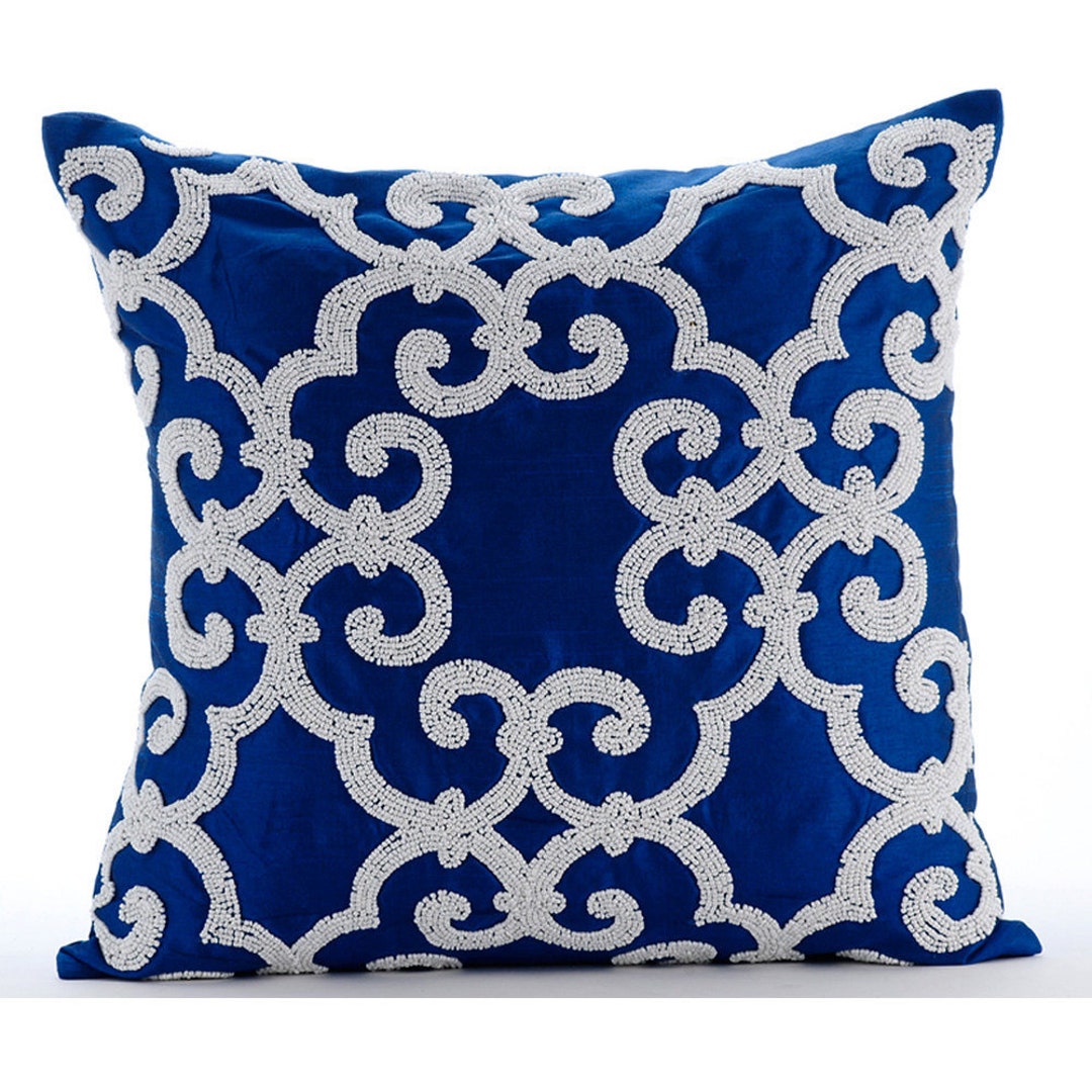 Art Silk Blue Pillow Case 16x16 , Designer Pillow Cover Throw for Sofa