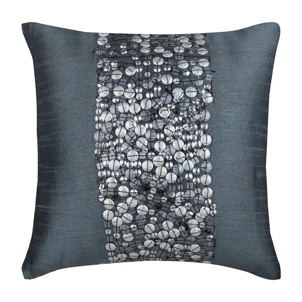 Designer Gris 40x40 cm Des coussins, Soie d'art Oreiller de canapé, Cercles et points Moderne - Silver Bullets