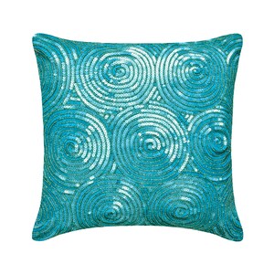 Designer Illusion Aqua Blue Bed Pillow Cover 24"x24"/26"x26", Art Silk Pillow Cushion Euro Sham Circles Dots Pattern Modern - Aqua Touch