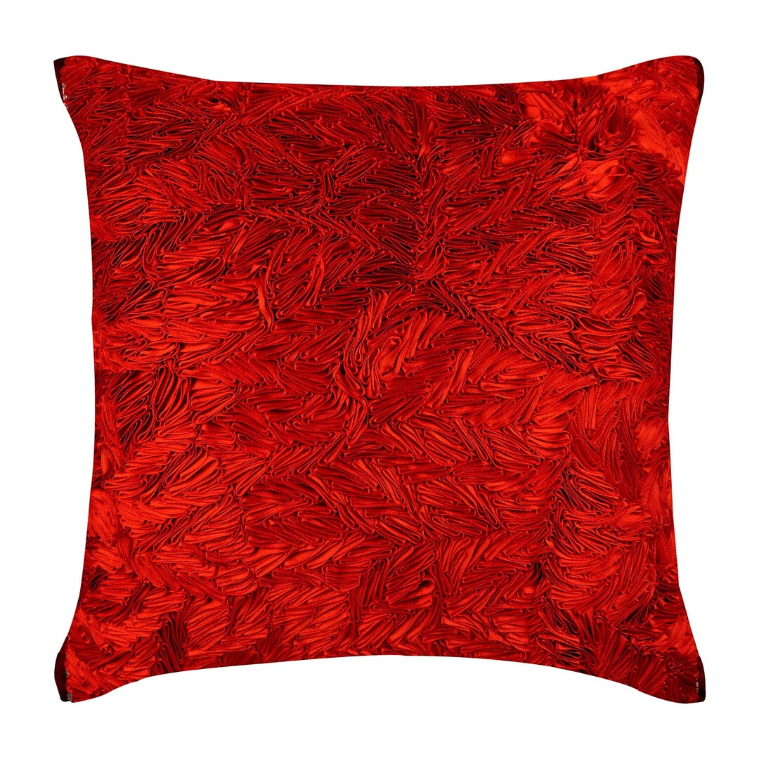 Decorative Red Pillow Sham 24x24/26x26, Art Silk Euro Pillowcase Couch Pillow Cover Solid Color