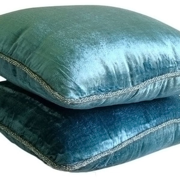 Decorativo Azul Turquesa 40x40 cm Almohada del sofá, Terciopelo Cojín, Color sólido Contemporáneo - Blue Shimmer