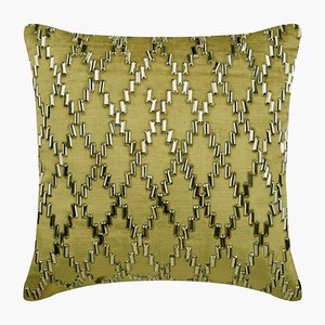 Designer Lattice, Trellis Sage Green Bed Pillow 24&quot;x24&quot;/26&quot;x26&quot;, Velvet Couch Pillow Euro Sham Cover Geometric Modern - Rhinestone Jaal