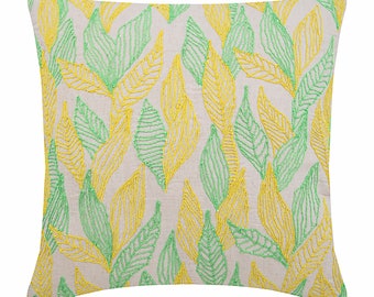 Decorative Leaf Cushion Cover 16"x16", Cotton Linen Pillow Case Green Toss Pillow Cover Nature Floral Tropical Style - Leaves Change