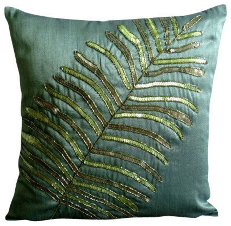 Art Silk Dark Green Toss Throw Pillow 16x16 Etsy