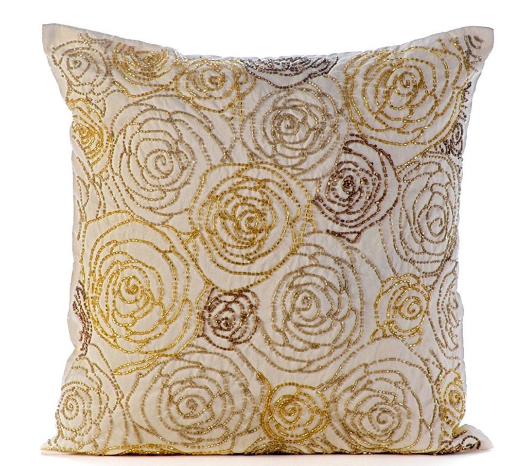 Decorative Gold Pillow Case Cover 24x24 / 26x26, Art Silk Sofa Throw
