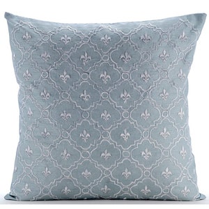 Designer Fleur De Lis, Lattice, Trellis Light Blue Euro Sham 24&quot;x24&quot;/26&quot;x26&quot;, Art Silk Euro Sham Bed Pillow - French Nautical