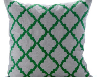 Decorative Green Euro Size Pillow Cover 24"x24" / 26"x26", Cotton Linen European Pillow Lattice, Trellis Couch Cushion Cover - Green Parade