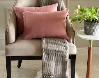 Pack of 2 Blush Pink Lumbar Pillow Covers, Rectangle Pillow Covers, Solid Cushion Covers, Velvet Pillow Case, Pillowcase - Blush Pink Velvet