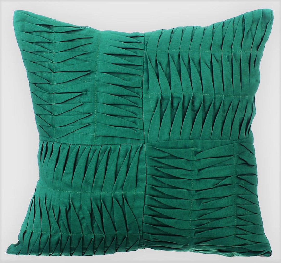 Luxury Dark Green Pillow Cover 16x16, Cotton Linen Toss Pillow Cover