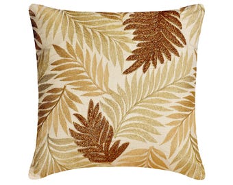 Dekorativt kuddfodral 16"x16" Guld & Beige Broderat soffkuddfodral med Pärlbroderi Modern Heminredning - Guldförgyllning