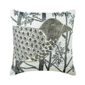 European Euro Sham White Designer 24&quot;x24&quot; / 26&quot;x26&quot;, Art Silk European Sham Cover Throw Pillow Custom Birds Pattern - Birdy Heaven