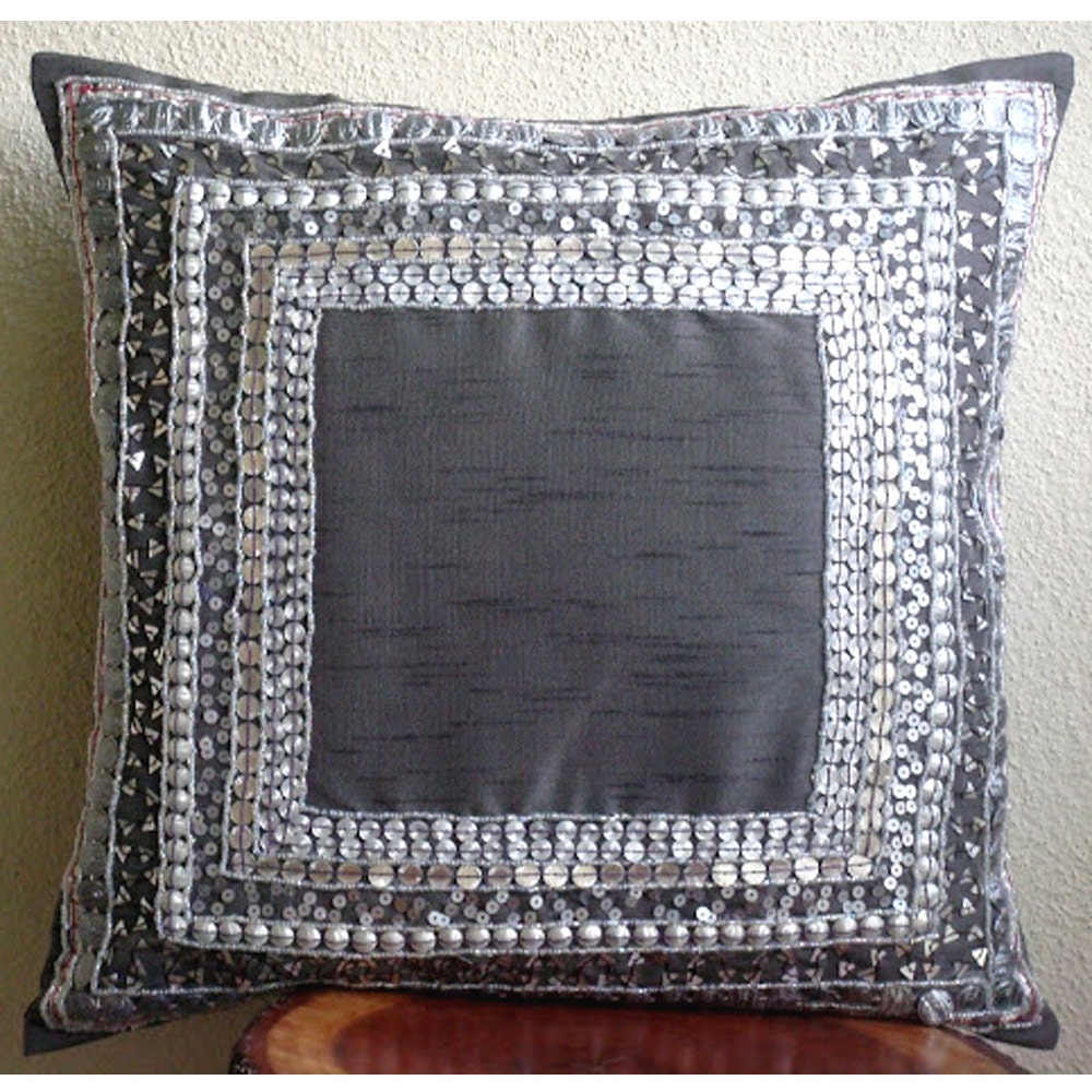 Luxury 3D Metallic Sequins Bordered Throw Pillows Cover Grey Etsy