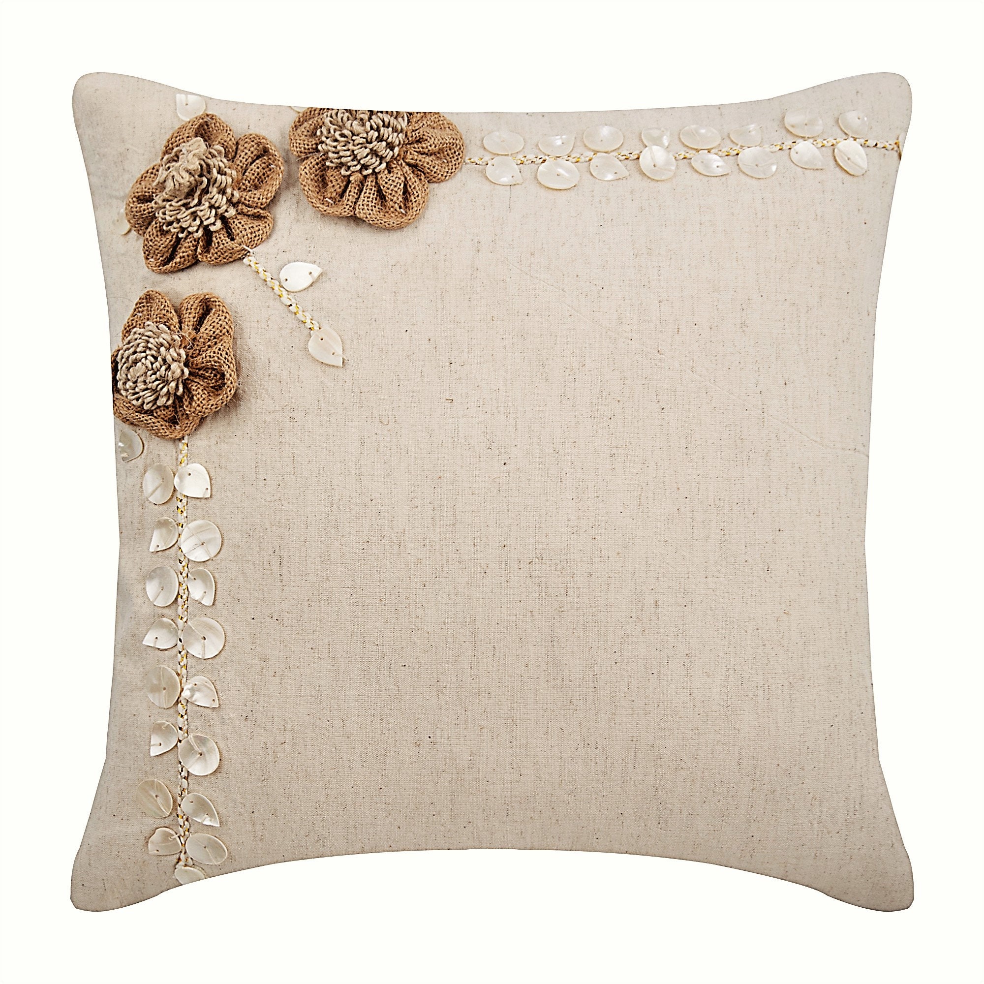 Designer Ecru Throw Pillows Cover For Couch Jute Flowers Etsy
