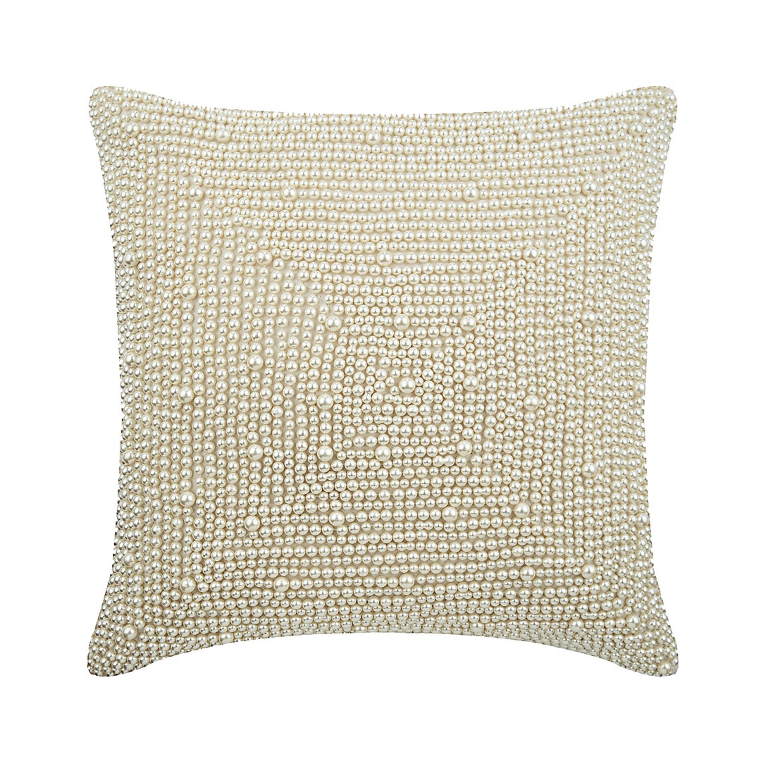 Designer Ivory Throw Pillow 16x16, Art Silk Pillow for Sofa Illusion