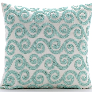 Art Silk Mint Blue Pillow Cases Vintage 16&quot;x16&quot;, Decorative Couch Pillow Scrolls Throw Pillow Cover Abstract Modern Style - Mint Blue Trail