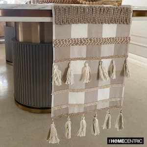 Available in 11 sizes, 36 to 120 inches long Decorative Table Runner Cotton Buffalo Checks with Lace and Tassels Country-Buffalo Check Decor