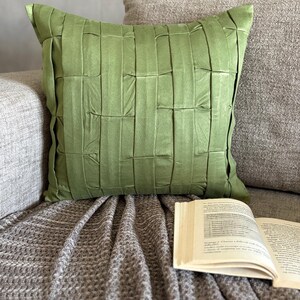 Textured Pintuck Faux Suede Pillow Sham, 24x24/26x26, Modern Style Euro Sham, Solid Square Pillowcase - Green Love Tune