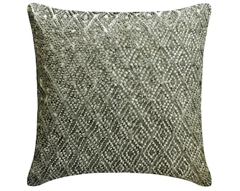 Decorative Gray Throw Pillow Cover 16x16 Inch Velvet Cushion Cover Geometric Pattern with Crystals Modern Home Decor - Crystal Contours