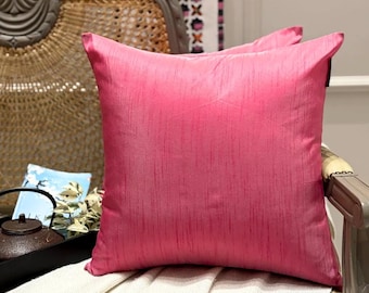 Pack of 2 Fuchsia Pink Art Silk Solid Pattern, Modern Throw Pillow Cover / Lumbar Pillow Cover - Fuchsia Pink Luxury